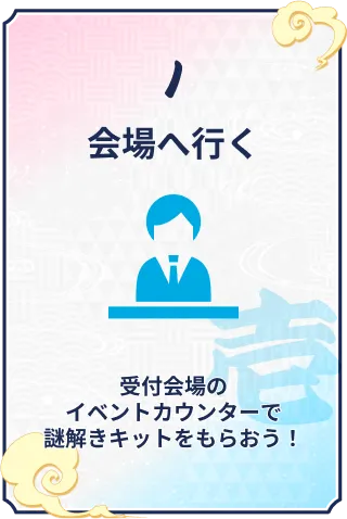 1 会場へ行く 受付会場のイベントカウンターで謎解きキットをもらおう!